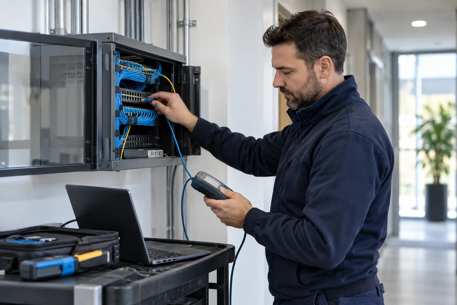 A Phone Guys technical specialist investigating a business technology issue
