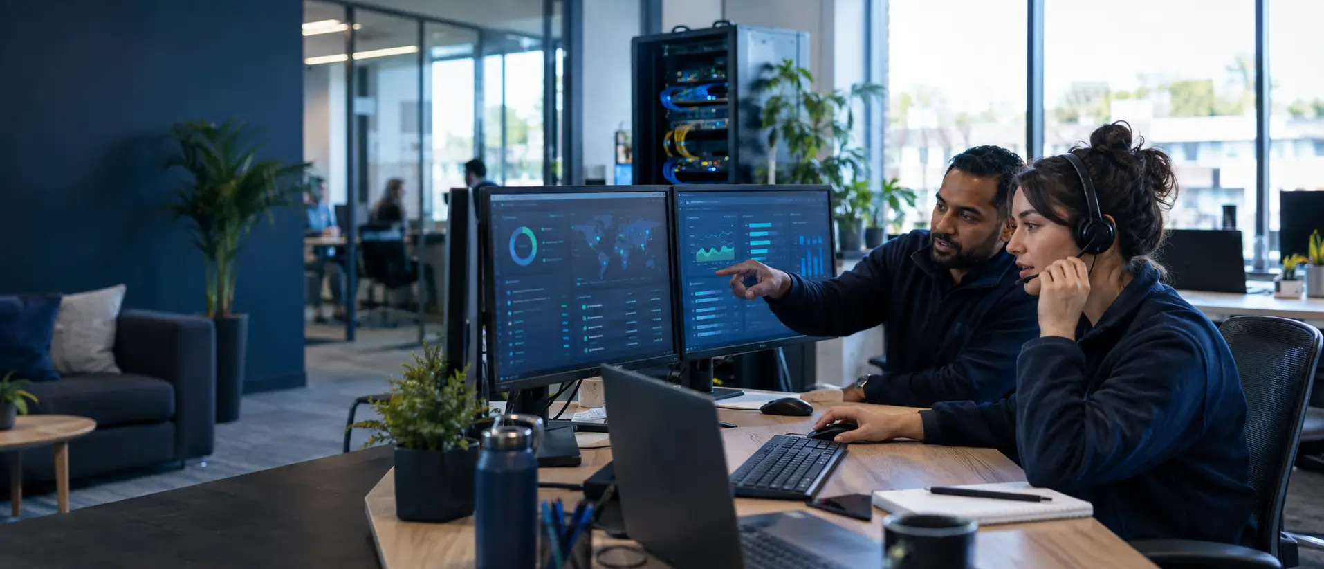 Managed IT support team monitoring and resolving business technology issues